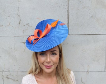 One off Piece Large Royal Blue Straw Style Hat Fascinator  display picture 2