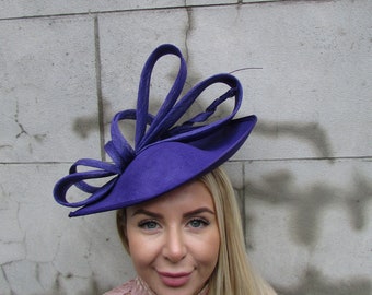 Dark Purple Large Teardrop Fascinator Hat Wedding Guest Races Hairband Headband Cadbury Purple Hatinator u11911