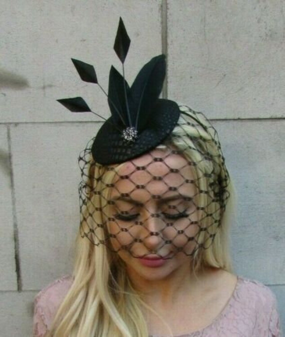 Black Snakeskin Print Birdcage Veil Feather Hat Fascinator Etsy