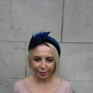 Navy Blue Feather Velvet Padded Headband Fascinator Headpiece Hat Wedding Guest Races Hairband Hair Band Halo u1p