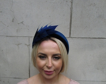 Navy Blue Feather Velvet Padded Headband Fascinator Headpiece Hat Wedding Guest Races Hairband Hair Band Halo u1p