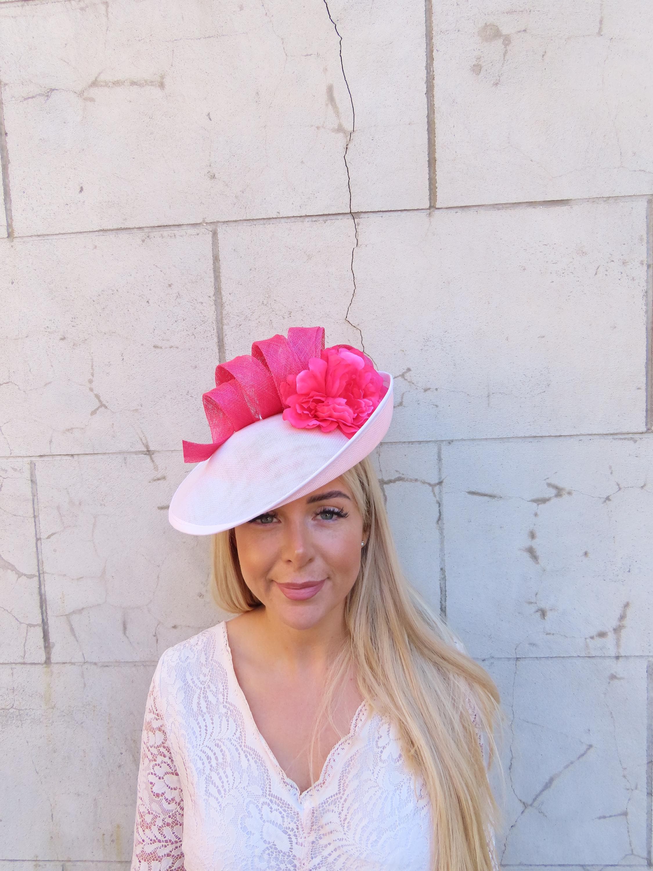 Large Blush Pink & Fuchsia Hot Pink Flower Fascinator Disc Hat Races ...