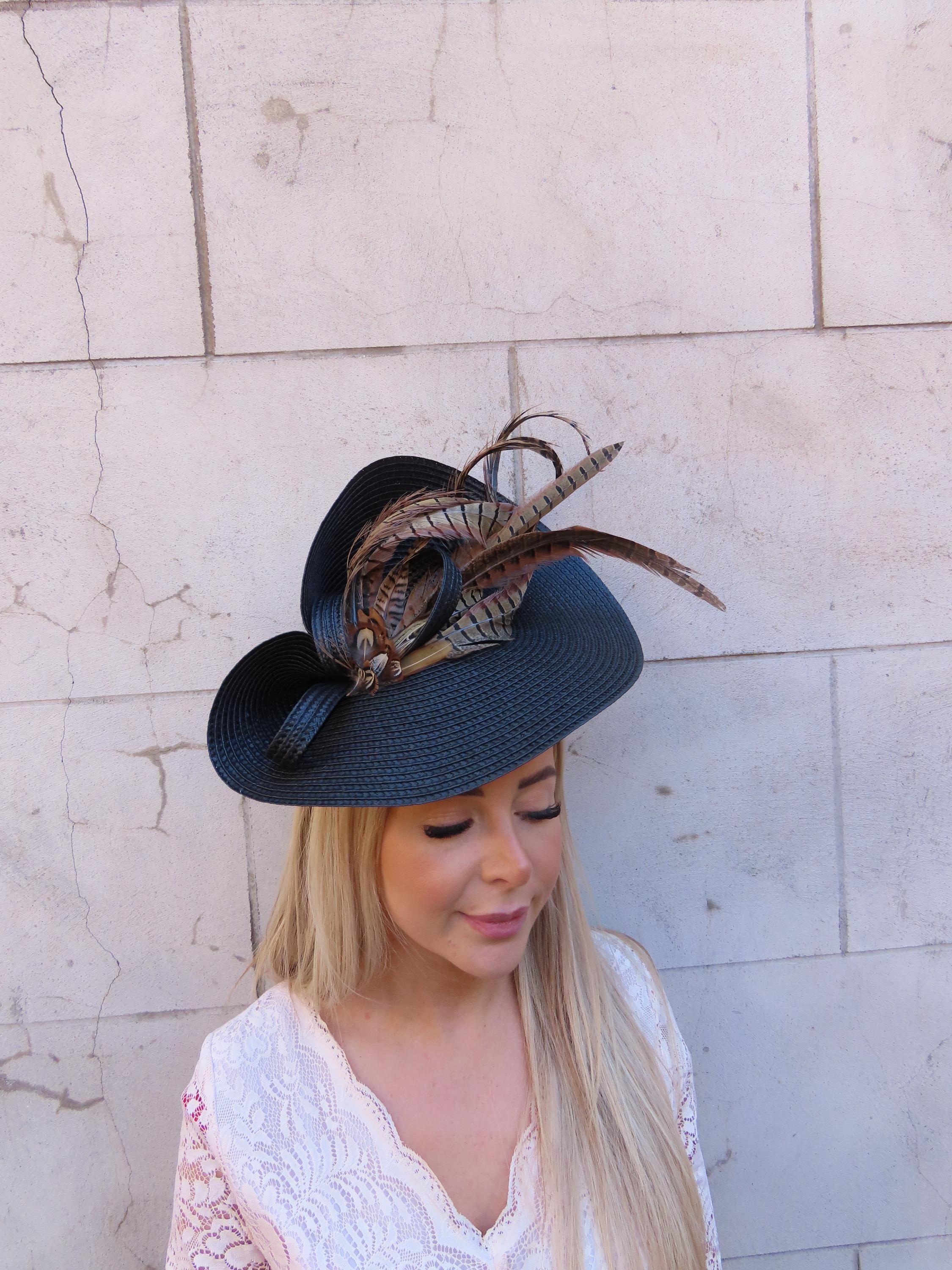 Fabhatrix Brown Black With Flower & Feathers Hat One Size  #7 il_fullxfull.5758827972_fl57.jpg main image 3
