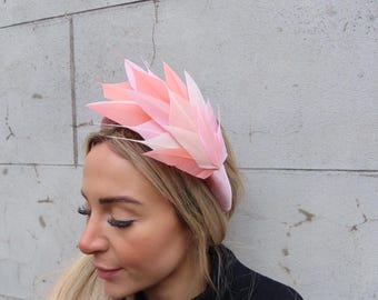 Dusky Blush Pink Coral Peach Feather Velvet Padded Headband Fascinator