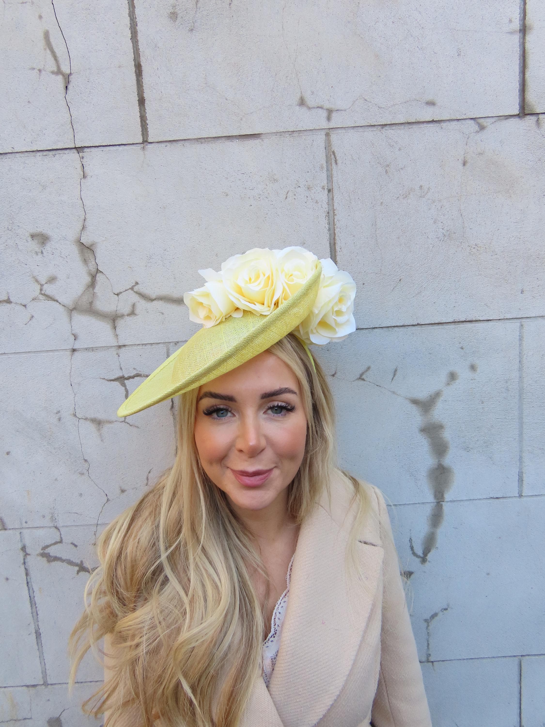 Rose and Yellow Fascinator Headpiece - Women Accessories Kathy Jeanne Light Pink Rose Fascinator Headband – Unique  main image 4