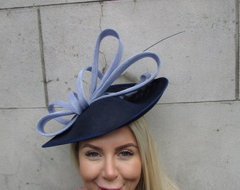 Navy Blue Cornflower Blue Periwinkle Large Teardrop Fascinator Hat Wedding Races Hairband Headband Formal Occasion c1j