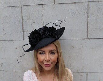 Large Black Feather Fascinator Hat Big Teardrop Hatinator  display picture 2