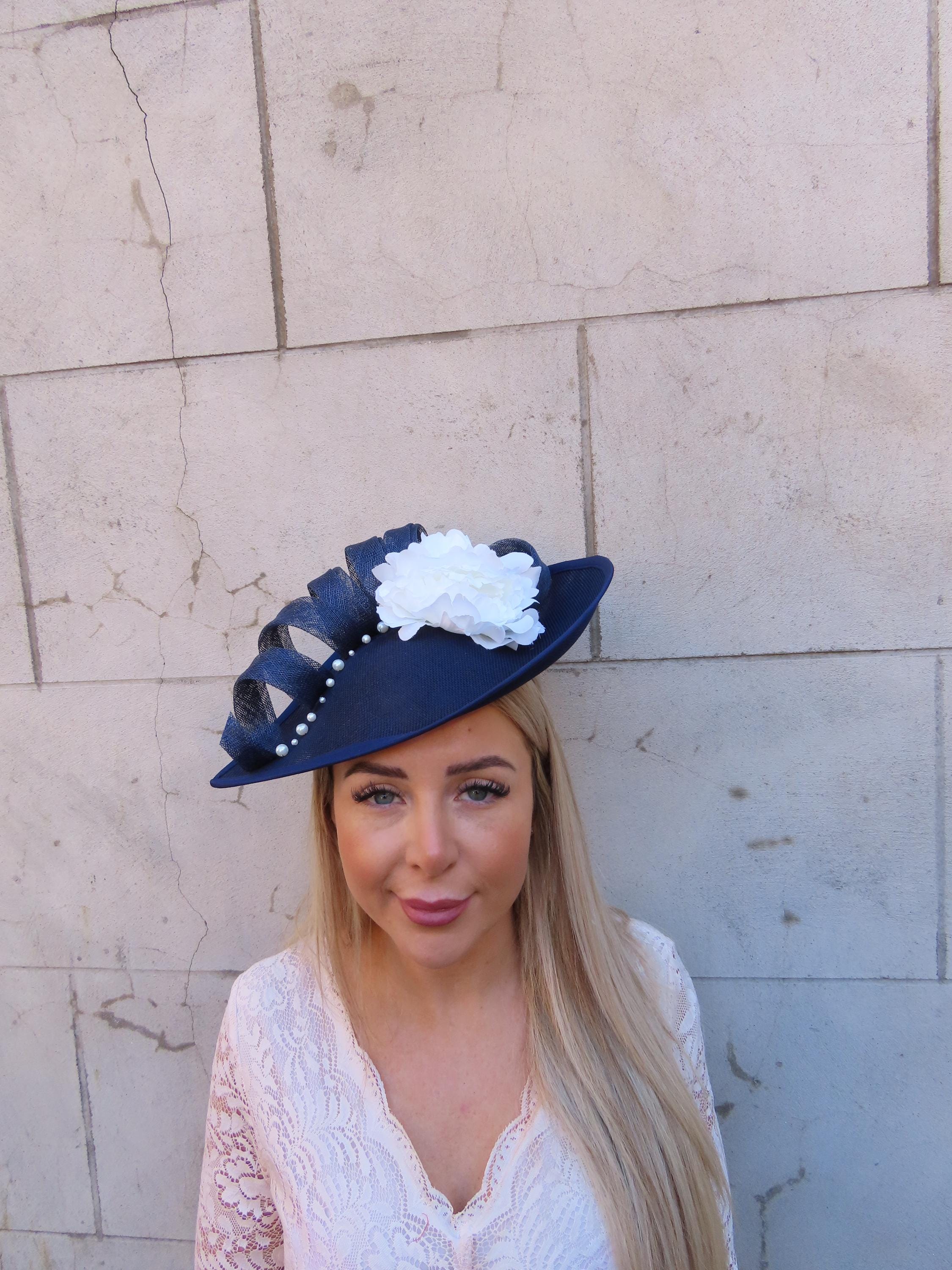 Navy Women\'s Decorative Satin Occasion Hat with Pearl Trim Women main image 3