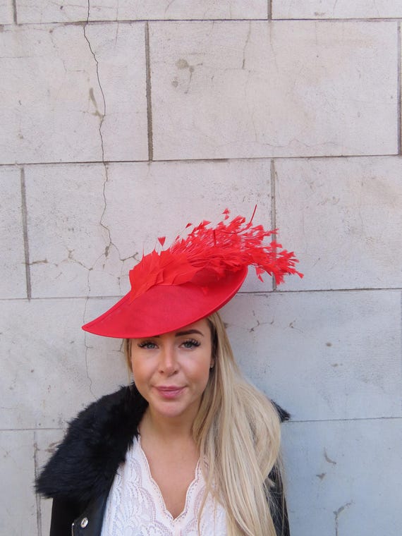 Vibrant Red Feathered top Hat Mini Top Hat Red Feather Fascinator Cocktail at Amazon  main image 3