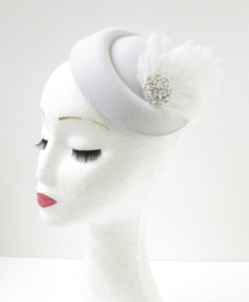 White Silver Feather Pearl Pillbox Hat Fascinator Headpiece Etsy