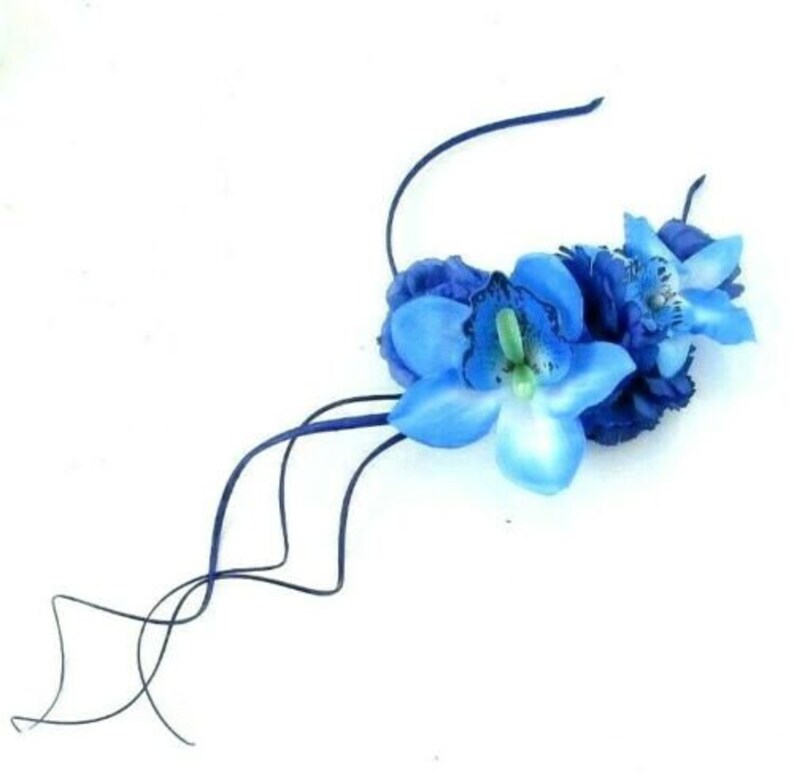 Royal Blue Electric Blue Orchid Flower Feather Fascinator Headband Hairband 0528