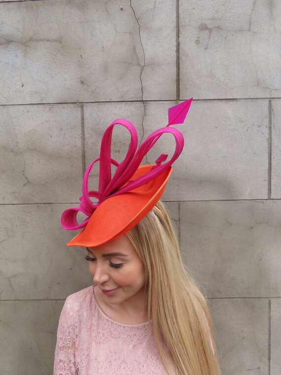 Large Vibrant Orange Magenta Pink Fascinator Hat Big  display picture 1