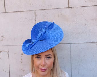 One off Piece Large Royal Blue Straw Style Hat Fascinator  display picture 1