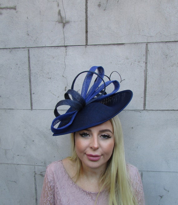 Large Navy Cornflower Light Blue Flower Teardrop Fascinator Hat Headband 7045 Large Navy Cornflower Light Blue Flower Teardrop Fascinator Hat Headband 7045
