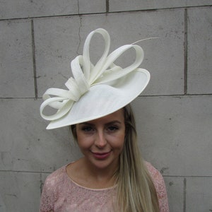 Large Cream Teardrop Fascinator Hat Headband Hatinator Races Wedding Hairband u11009 c1g