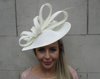 Large Cream Teardrop Fascinator Hat Headband Hatinator Races Wedding Hairband u11009 c1g