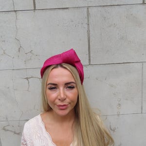 Magenta Pink Sinamay Knot Fascinator Headband Turban Headpiece Races Wedding Guest Hot Cerise Pink Hairband u12207