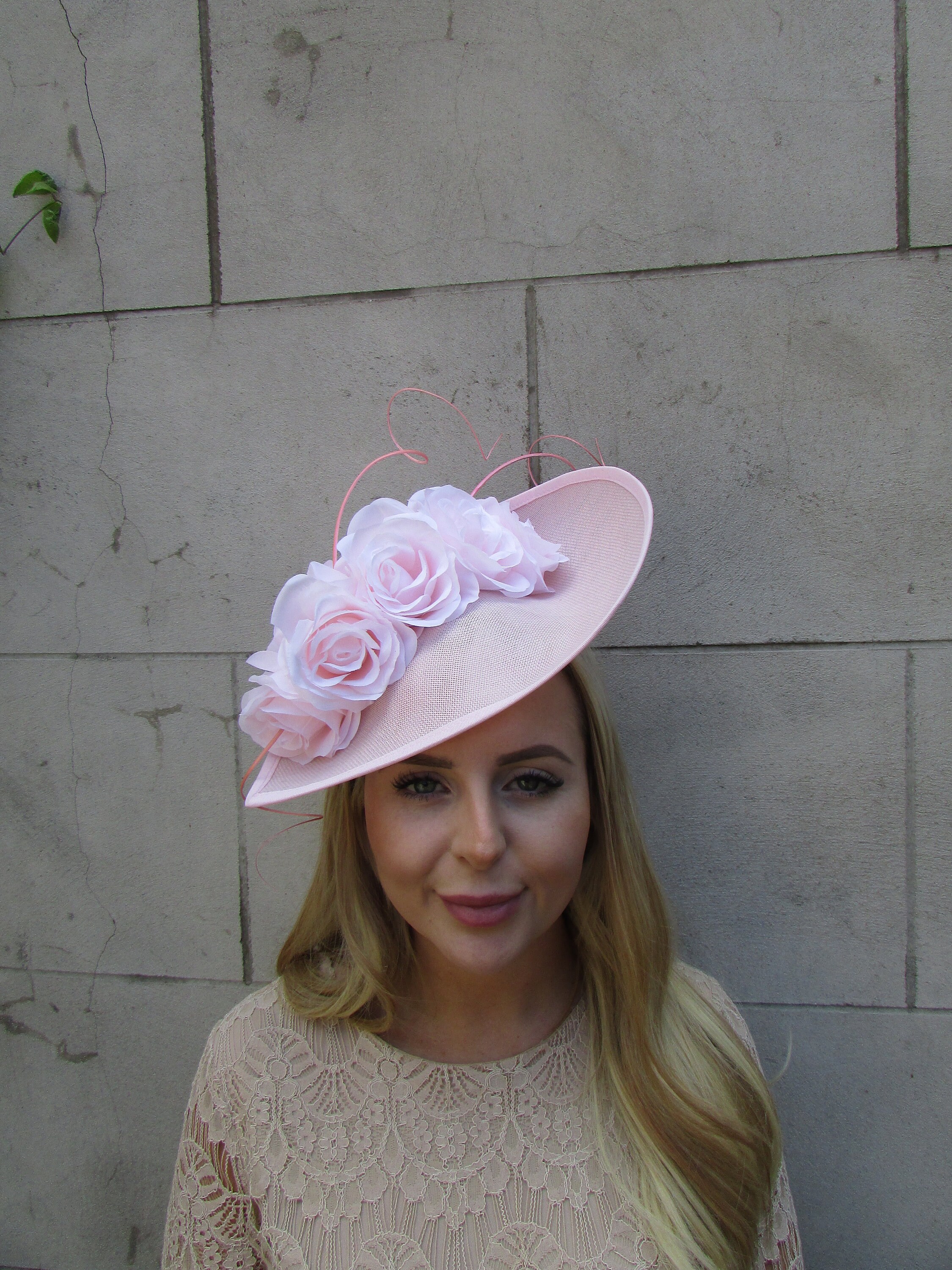 FASCINATOR teardrop hat blush pink floral feather elegant size OSFA rose-pink-floral-feather-  main image 2