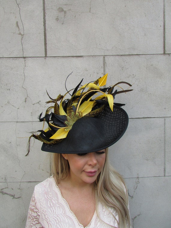 One off Piece Large Black & Mustard Yellow Feather  display picture 2