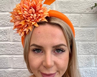 Orange Fascinator Flower Padded Headband Headpiece Wedding Guest Races Halo Hairband Floral Halo Crown a123