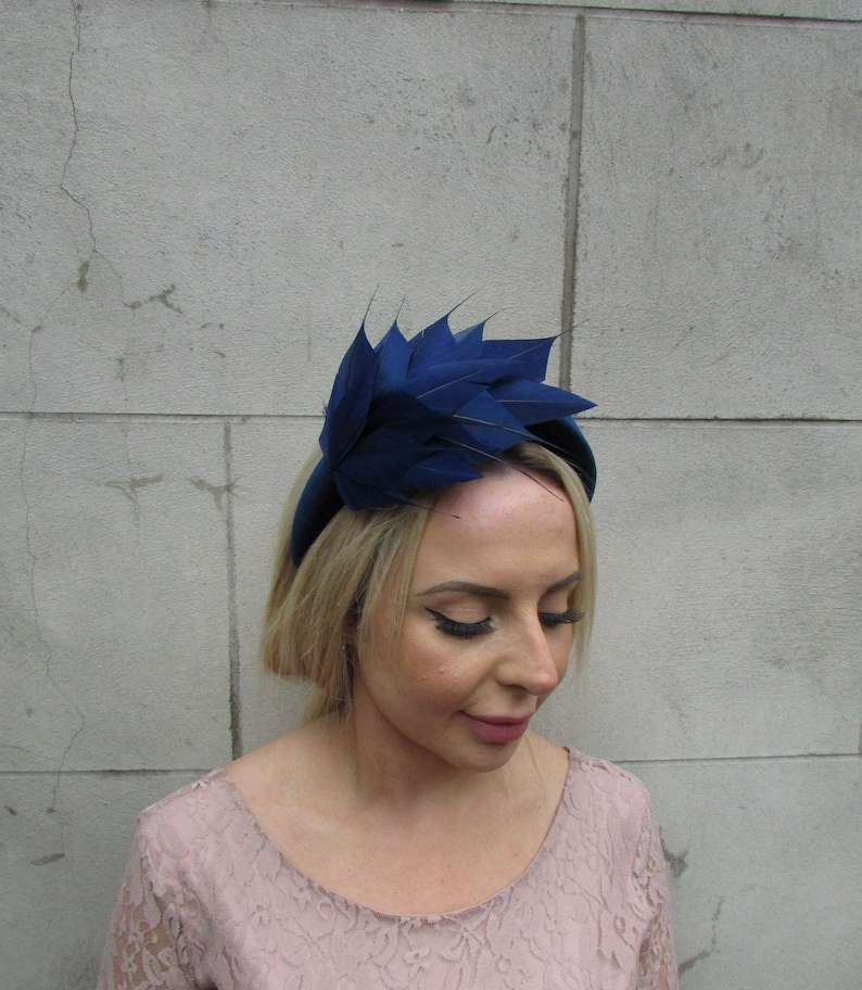 Navy Blue Feather Velvet Padded Headband Fascinator Headpiece Etsy