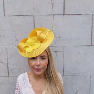 One off Piece Large Yellow Orchid Flower Straw Style Hat Fascinator Wedding Guest Races Disc Headband Hatinator Big u12403