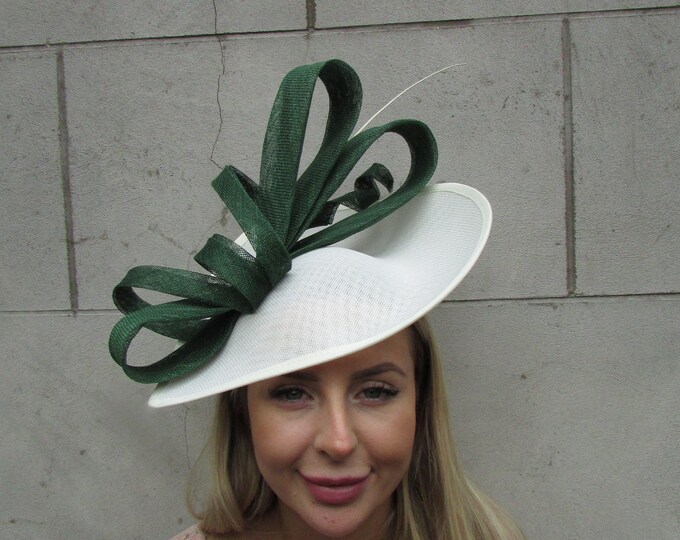 Large Cream Bottle Green Teardrop Feather Fascinator Hat Headband