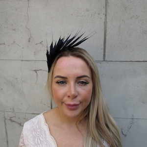 Dark Navy Blue Feather Fascinator Races Wedding Guest Headpiece Hairband Thin Alice Band Headband Hatinator Mother of the Bride u12808