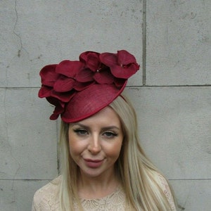 Burgundy Wine Red Orchid Flower Floral Fascinator Disc Hat Headpiece Races SH-55