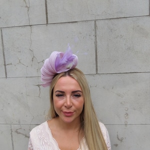 Lilac Feather Fascinator Headband Headpiece Races Wedding Guest Sinamay Ladies Day One off Piece - u12207