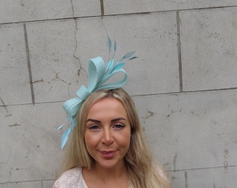 Light Duck Egg Blue Aqua Fascinator Headband Sinamay One off Piece - u10710