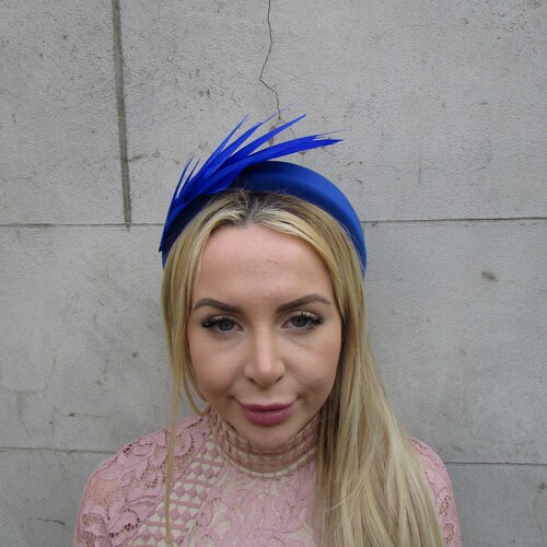 Royal Blue Feather Padded Headband Fascinator Races Wedding 