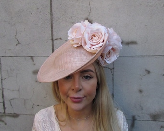 Light Peach Nude Rose Flower Fascinator Disc Hat Hatinator Races Wedding Guest Headband Headpiece Saucer Floral Hatinator Ascot Blush u10311