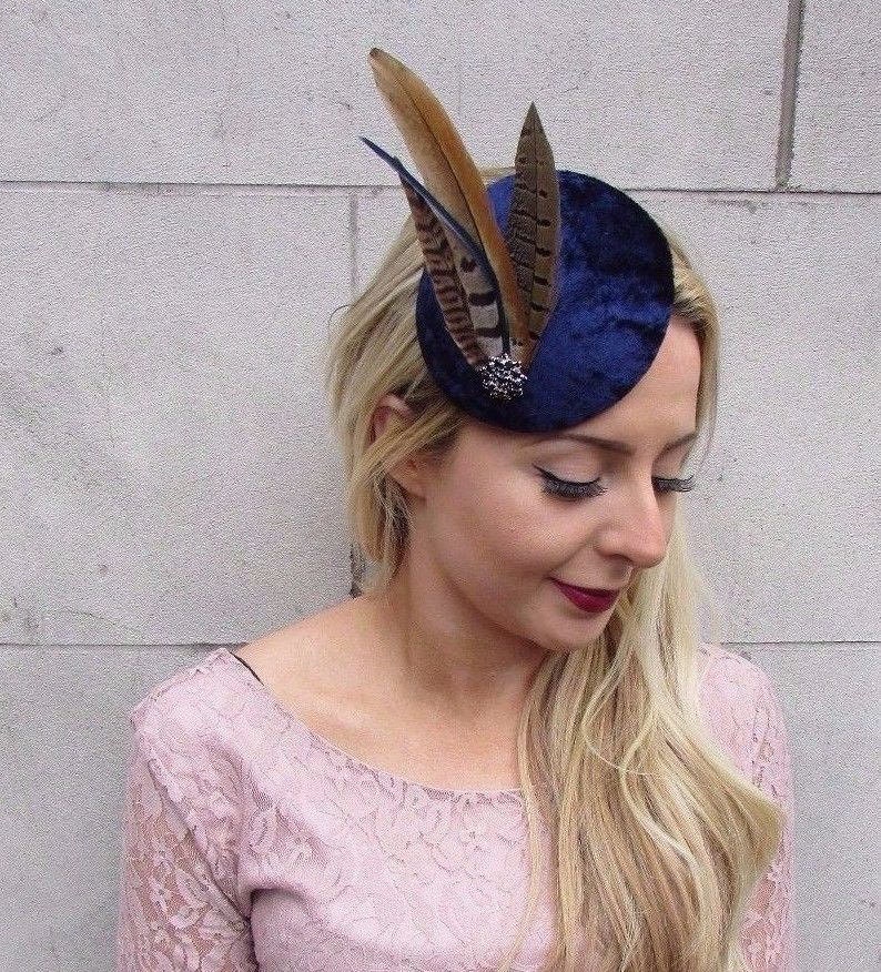 Navy Blue Brown Pheasant Feather 