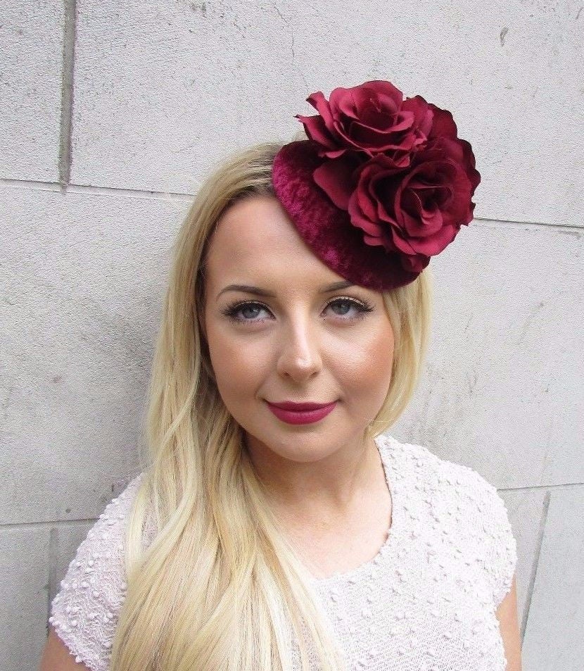 Burgundy Wine Red Velvet Fascinator Hat 