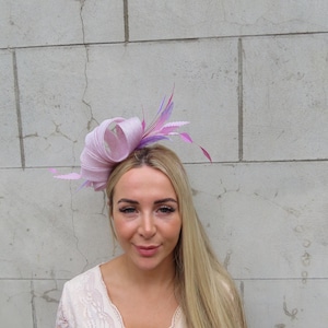Lilac Feather Fascinator Headband Headpiece Races Wedding Guest Sinamay Ladies Day One off Piece - u12207