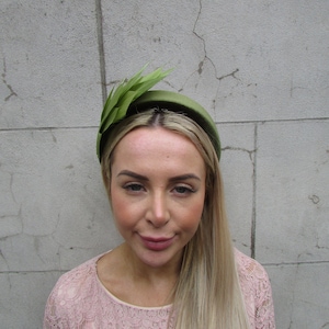 Olive Green Velvet Fascinator Feather Velvet Padded Headband Headpiece Halo Padded Hair Crown Races Wedding Guest Khaki Sage Green u13009