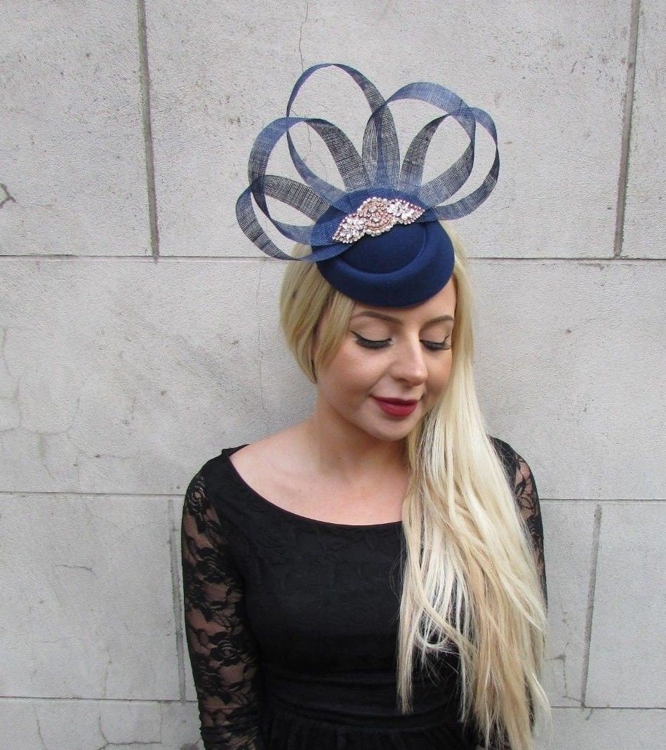 Navy gold fascinator Clearance