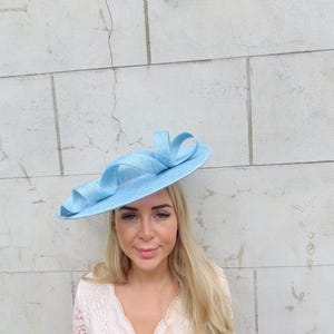 Large Light Blue Sinamay Hat Fascinator Boater Wedding Guest Races One Off Piece u12608