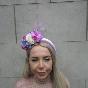Lilac Cream Lavender Light Purple Fascinator Feather Flower Padded Headband Fascinator Headpiece Wedding Guest Races Halo Floral u10904 uu
