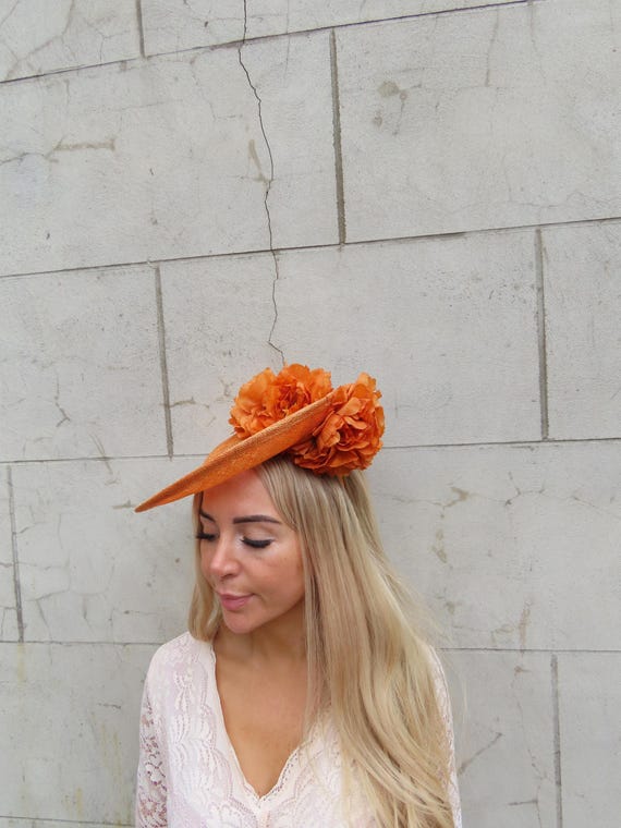 Large Light Burnt Rust Orange Flower Sinamay Hat Fascinator  display picture 2