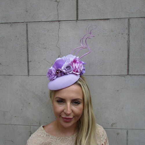 Blush Pink & Lavender Floral Feather Fascinator | Soft Pastel Race Day Headpiece Cream Ivory Blush Pink Light Pink Flower Fascinator Feather  main image 4