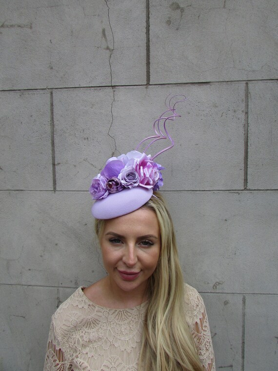 Lilac Light Purple Rose Flower Feather Pillbox Hat  display picture 1