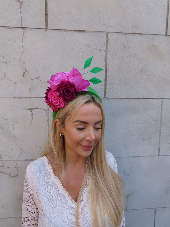 Emerald Green & Magenta Hot Pink Fascinator Flower Padded  display picture 1