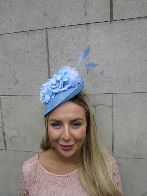 Light Blue Flower Floral Hair Fascinator Disc Hat Wedding  display picture 2
