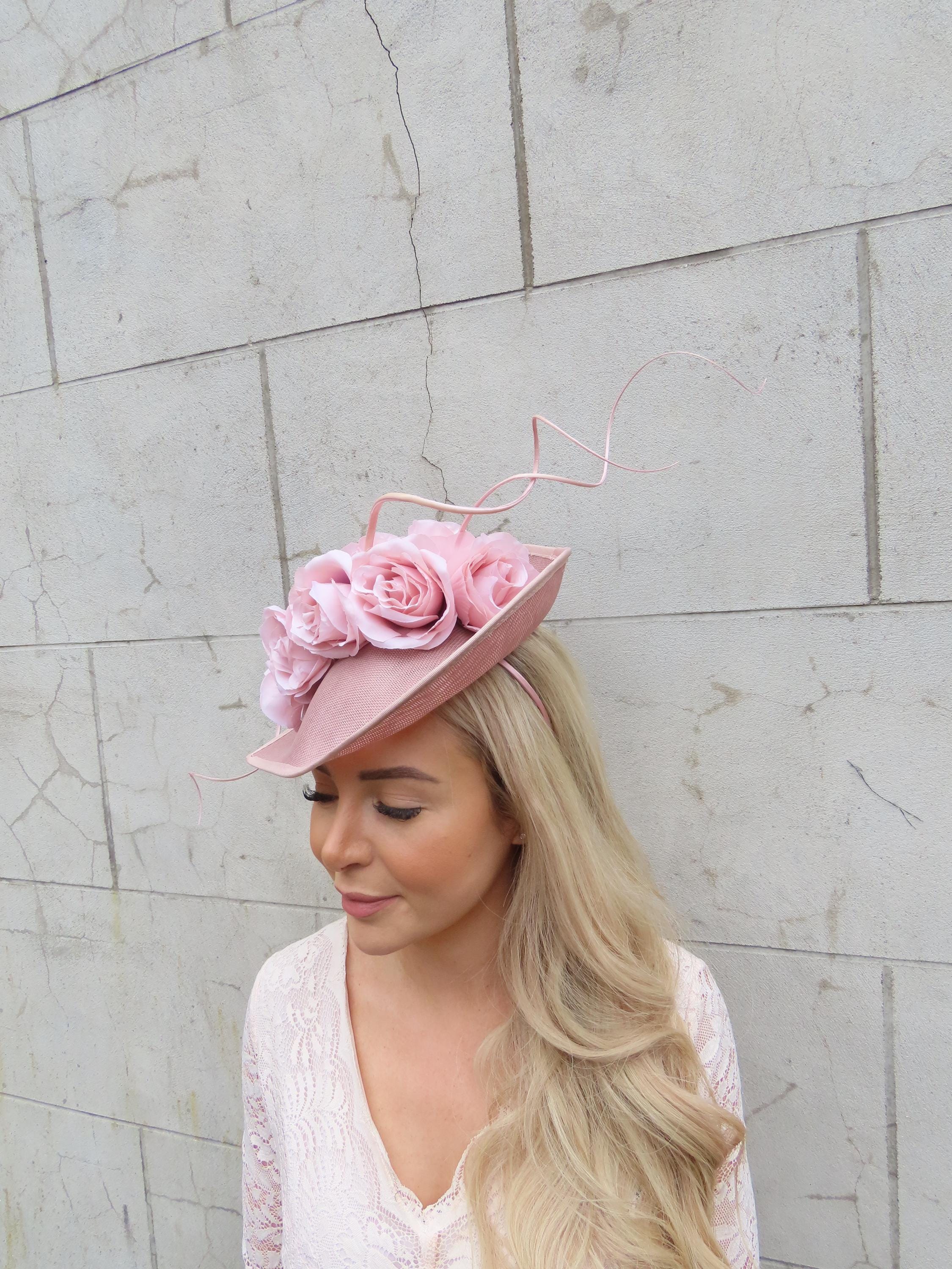 Large Light Nude Blush Pink Flower Fascinator Hat Big Teardrop Tilted ...