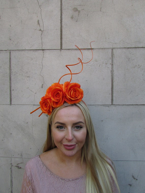 Orange Rose Flower Quill Feather Fascinator Headband Hair  display picture 1