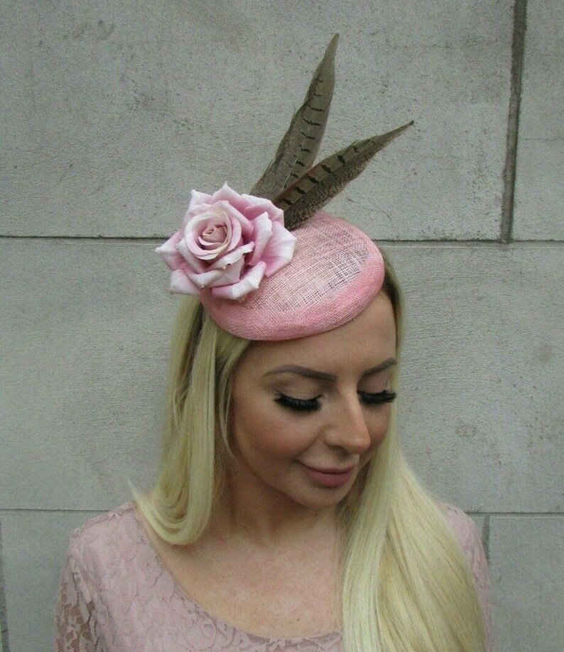 Erröten rosa Haar Fascinator braun Fasan Feder Pillbox Hut | Etsy