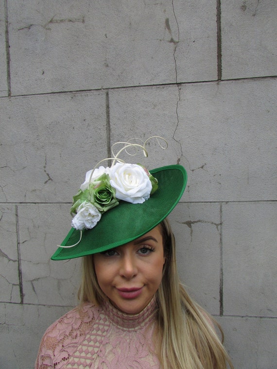 Large Emerald Green Cream Olive Ivory Floral Flower  display picture 3