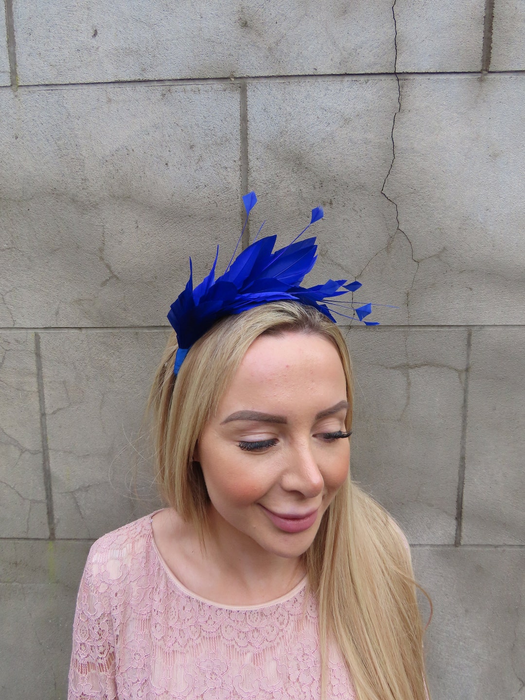 Royal Blue Feather Fascinator Races Wedding Guest Headpiece Hairband ...